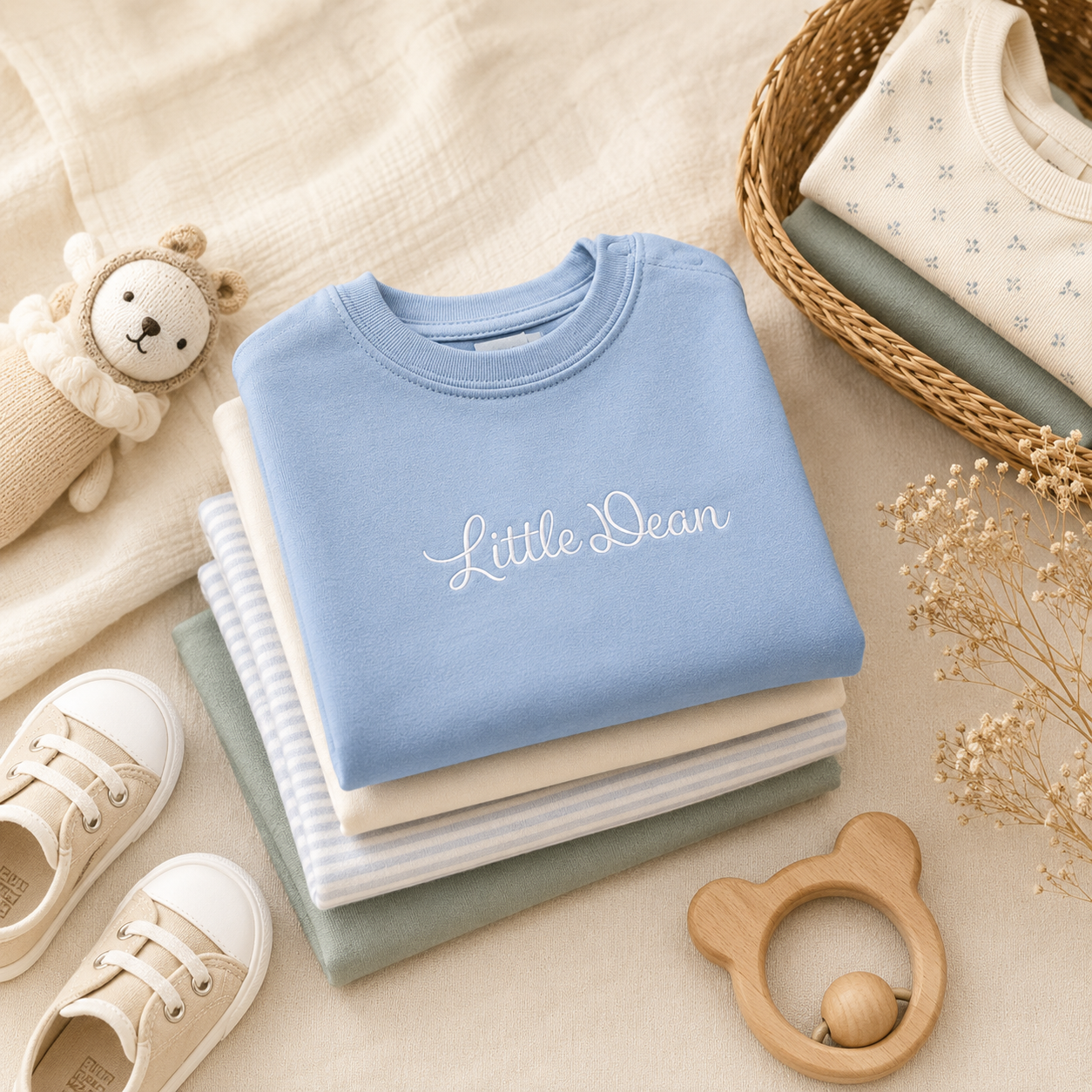 Little Dean, softly styled childrenswear, considered fabrics and gentle colours.